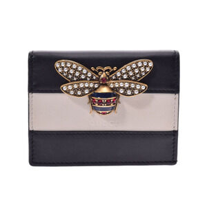 Gucci Queen Margaret Compact Wallet Black Ivory White Calfskin Bifold